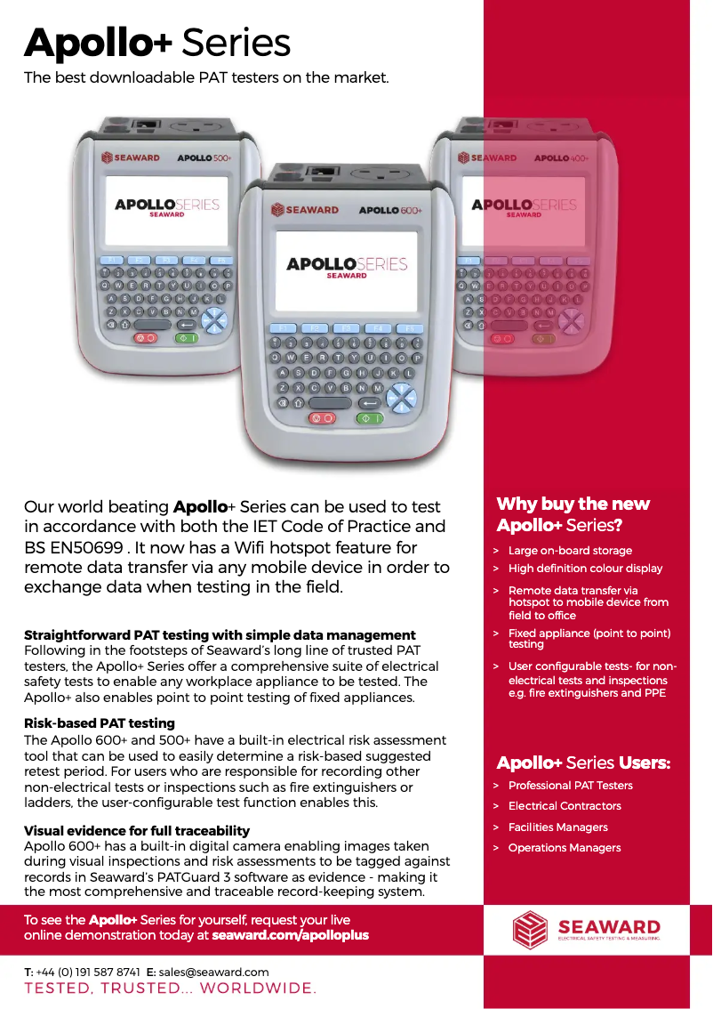 Page 1 de la notice Fiche technique Seaward Apollo 600+