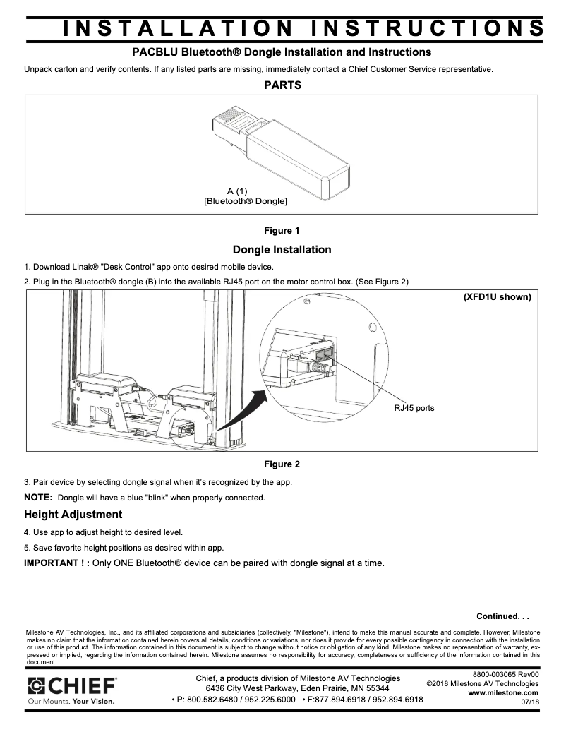 Página 1 del manual Manual de usuario Chief PACBLU