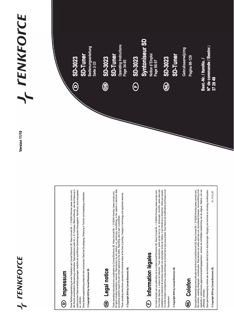 Image de la première page du manuel de l'appareil SD-3023