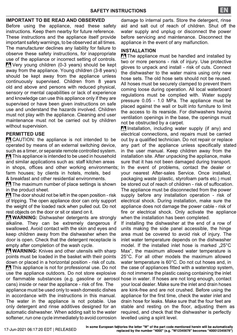 Page 1 de la notice Instructions de sécurité Bauknecht BSIO 3O35 PFE X CH
