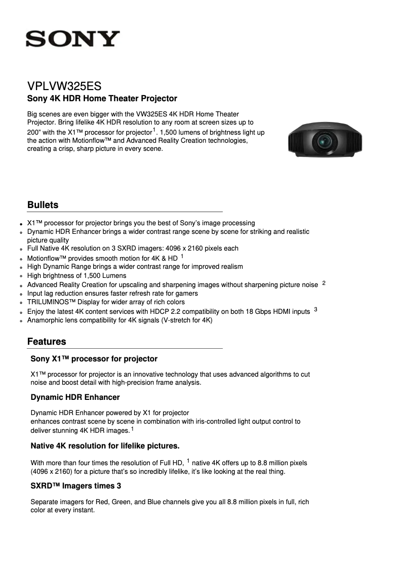 Image de la première page du manuel de l'appareil VPL-VW325ES