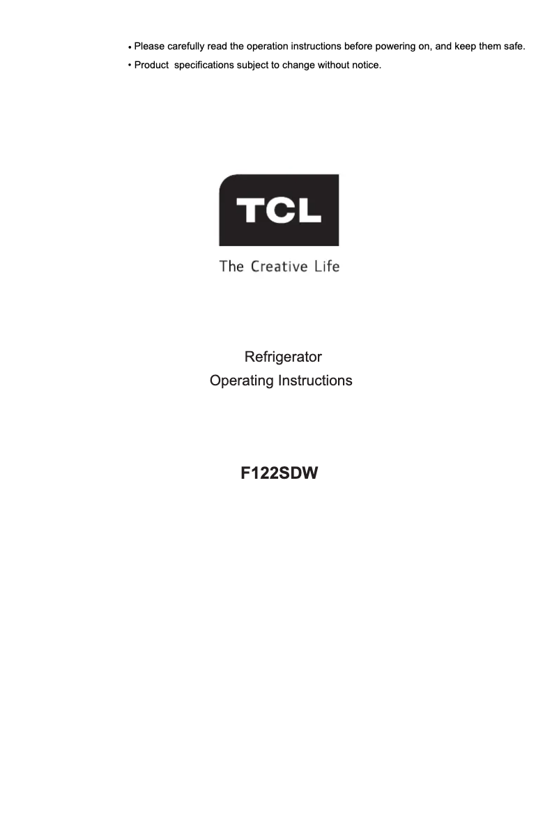 Page n°1 - Manuel utilisateur TCL F122SDW