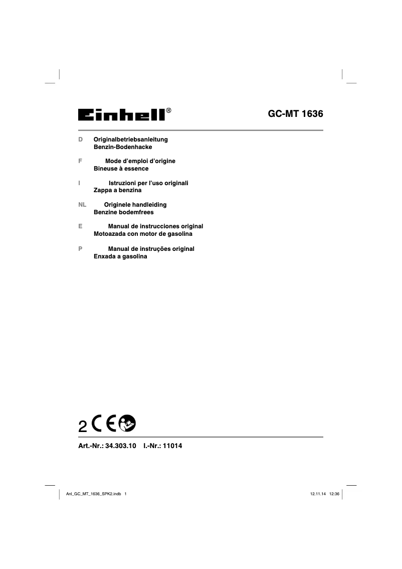 Page n°1 - Manuel utilisateur Einhell GC-MT 1636