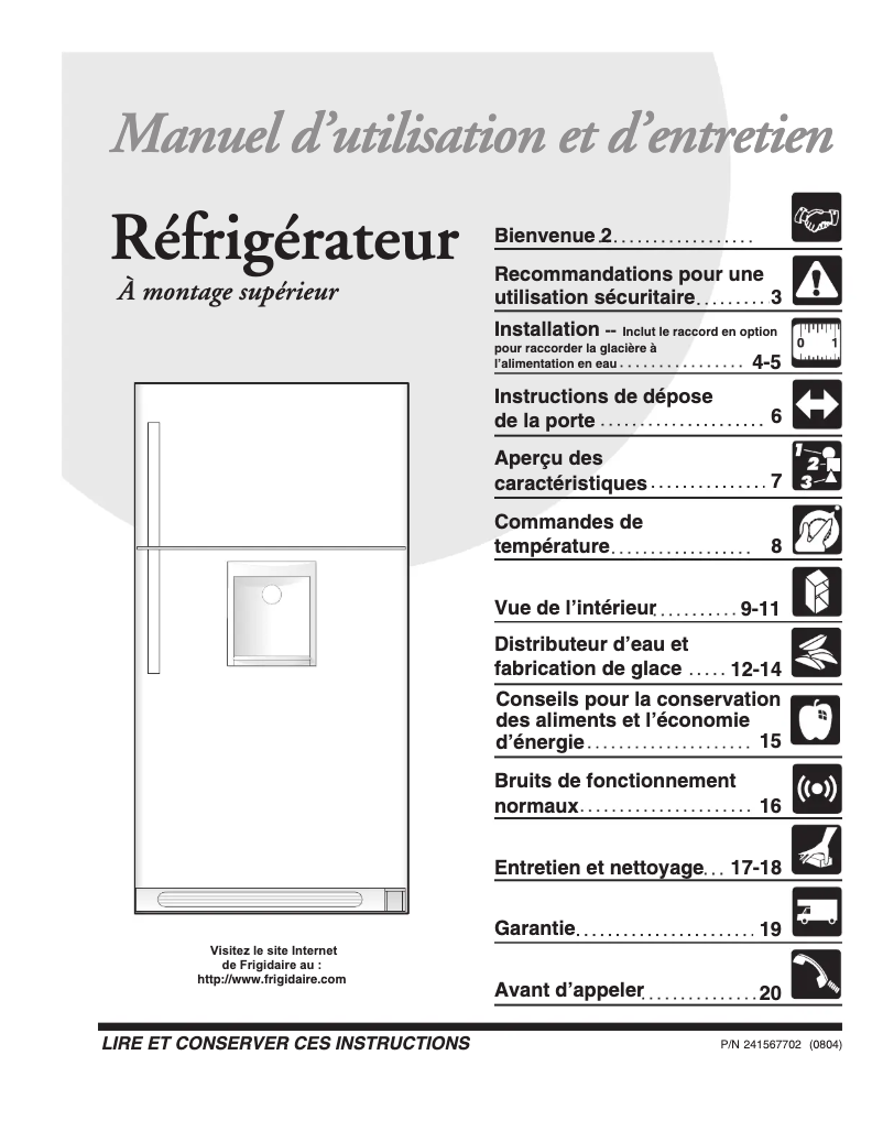 Image de la première page du manuel de l'appareil GLRT218WDZ