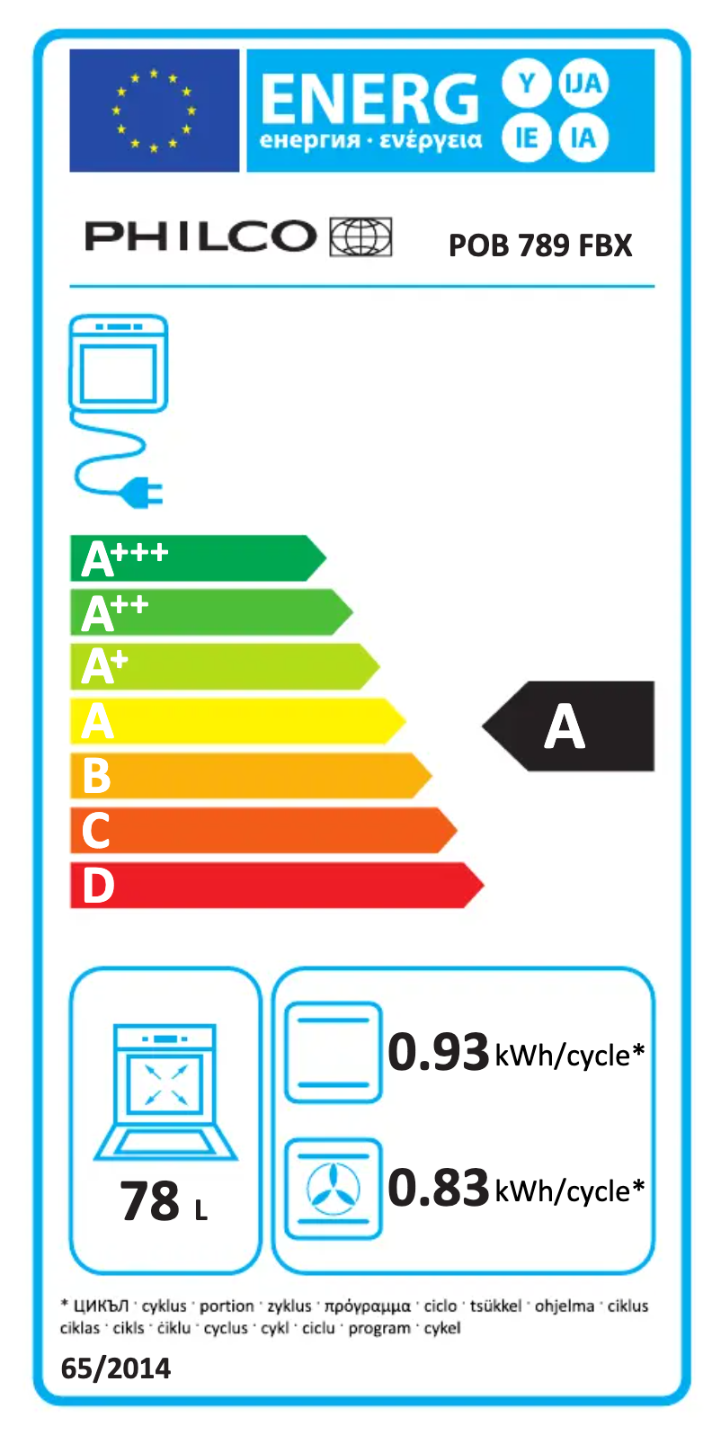 Page 1 de la notice Label énergétique Philco POB 789 FBX