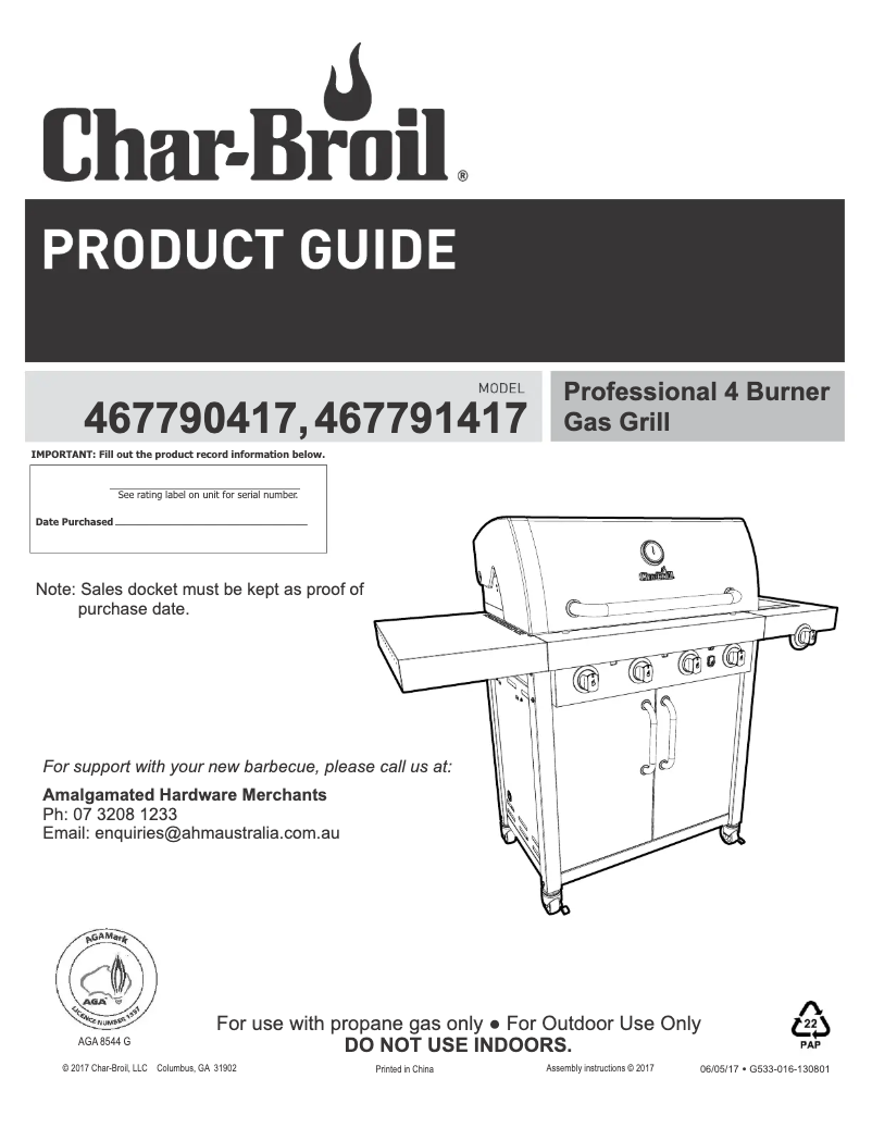 Page 1 de la notice Manuel utilisateur Char-Broil Professional 467790417