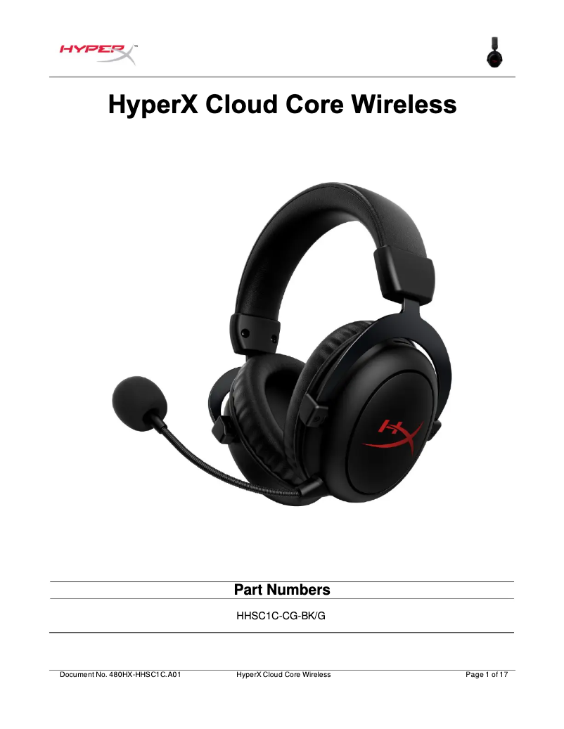 Page 1 de la notice Manuel utilisateur HyperX Cloud Core Wireless