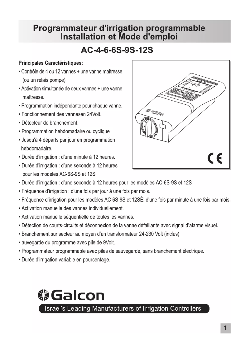 Page 1 de la notice Manuel utilisateur Galcon 8006 AC-6