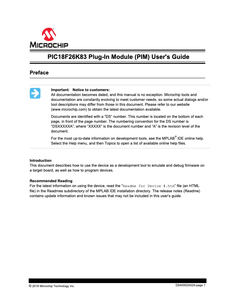Image de la première page du manuel de l'appareil PIC18(L)F25/26K83