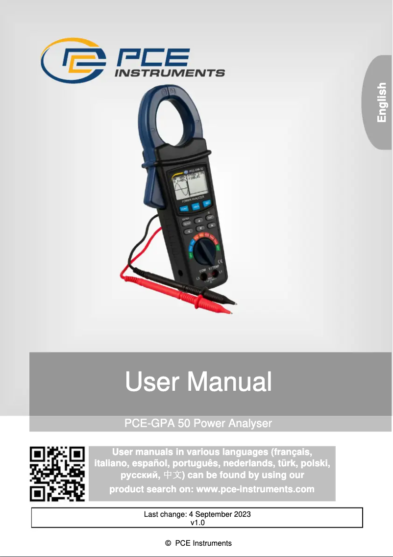 Page 1 de la notice Manuel utilisateur PCE Instruments PCE-GPA 50