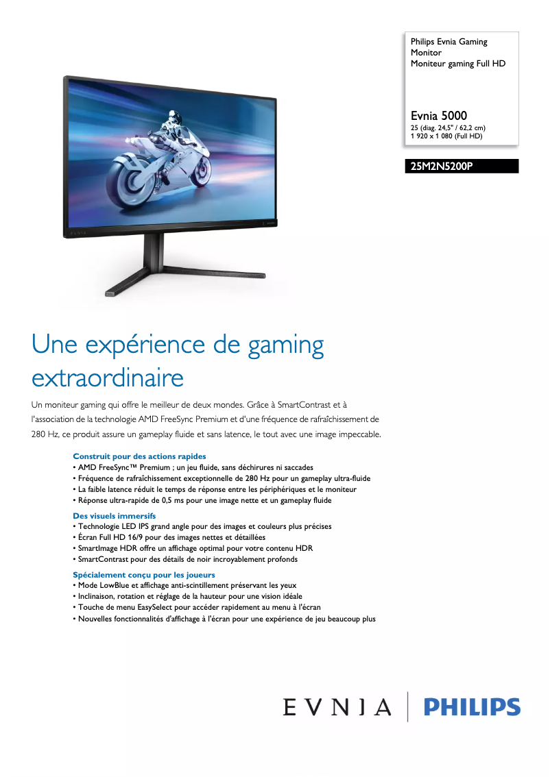 Page 1 of the manual Technical Sheet Philips Evnia 25M2N5200P