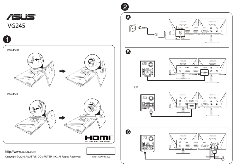 Page n°1 - Guide de démarrage rapide Asus VG245HY