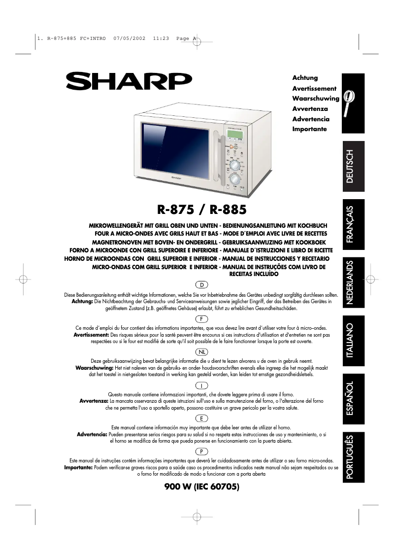 Page 1 de la notice Manuel utilisateur Sharp R-885AL