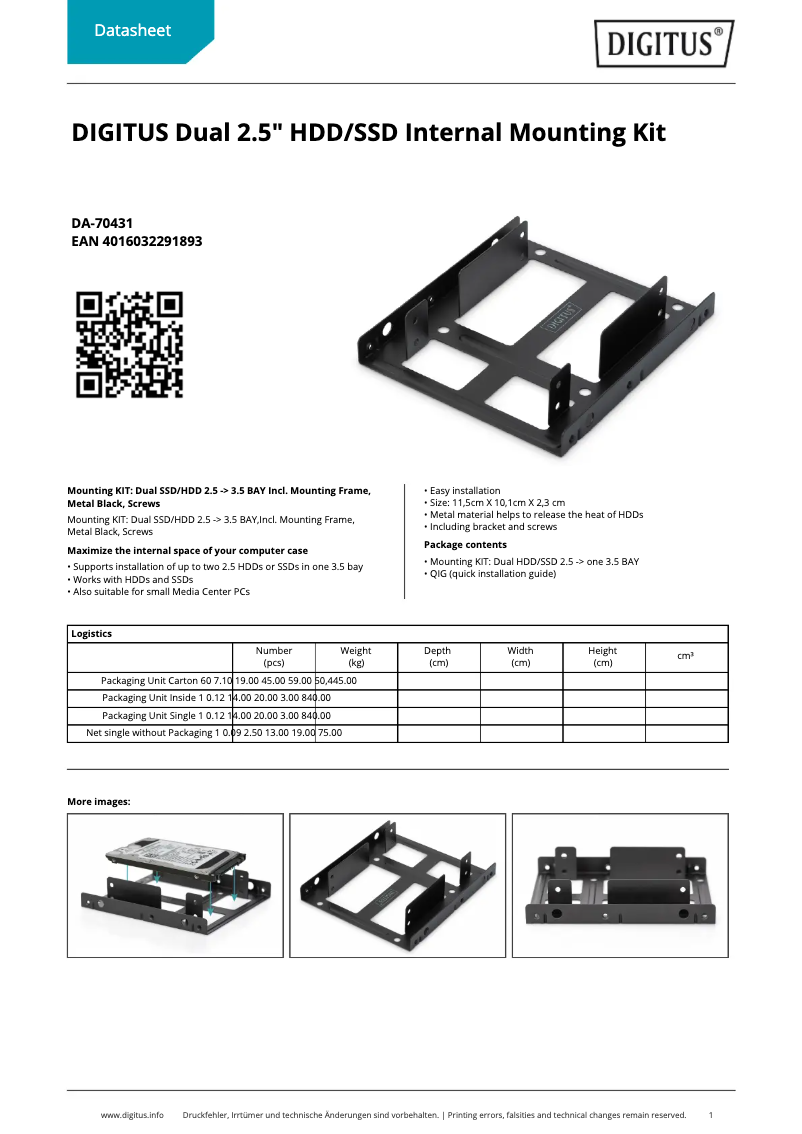 Page 1 de la notice Fiche technique Digitus DA-70431