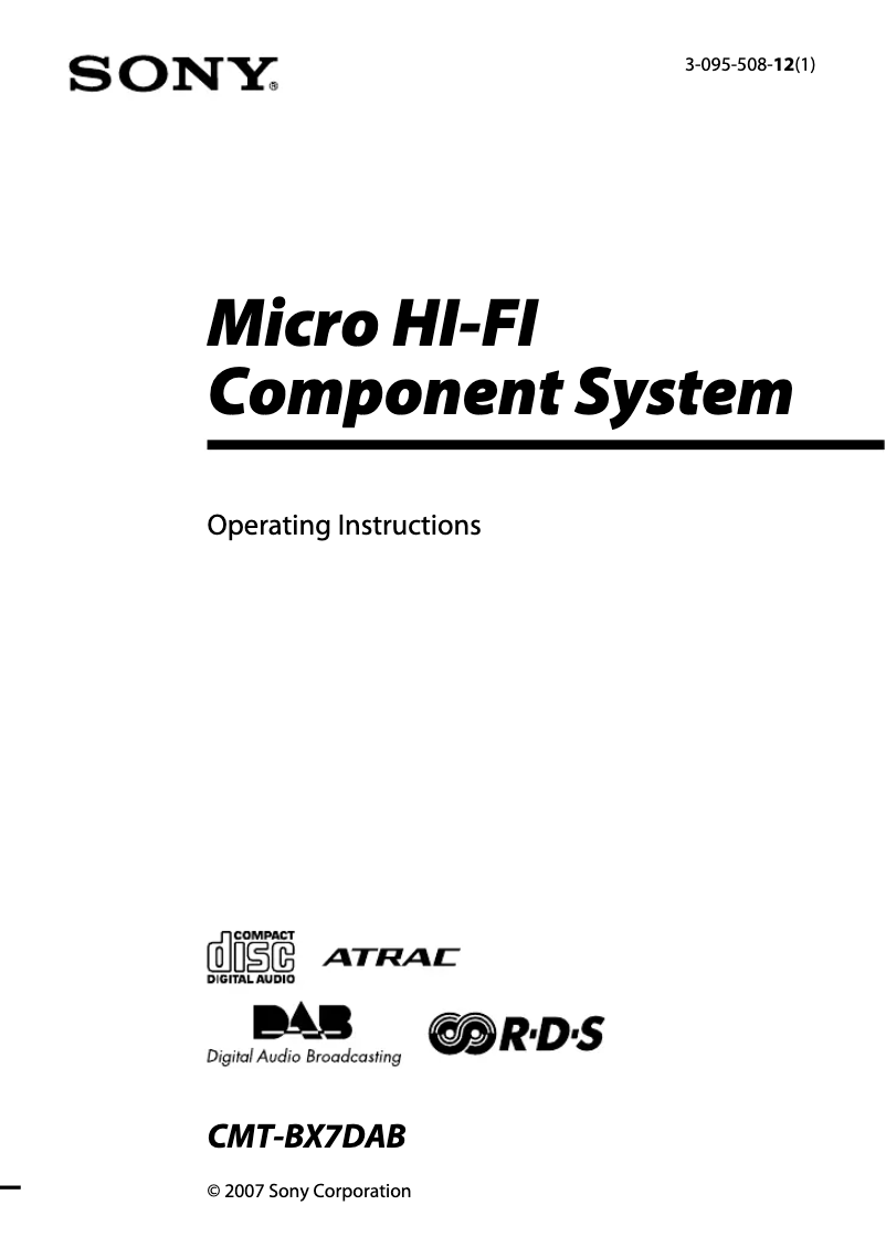 Page n°1 - Manuel utilisateur Sony CMT-BX7DAB