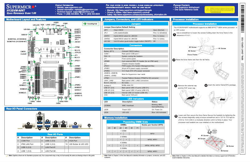 Page 1 de la notice Guide de démarrage rapide Supermicro H13SVW-N