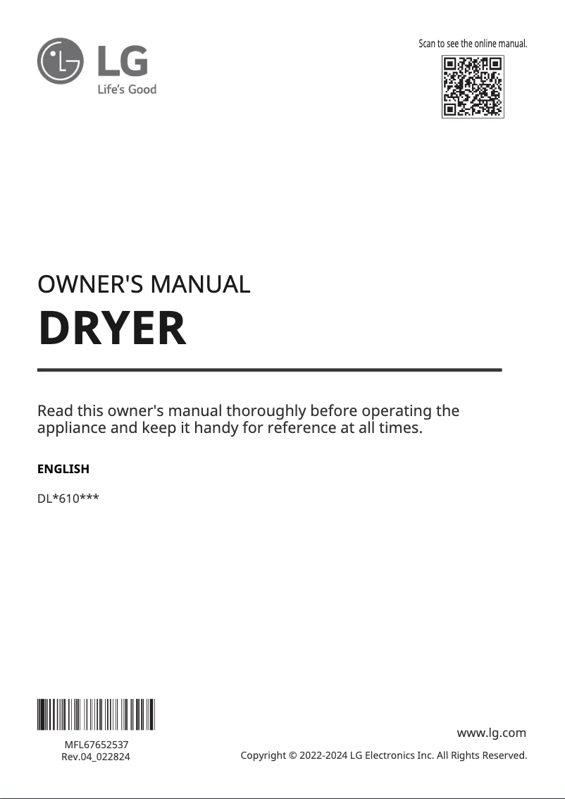 Image de la première page du manuel de l'appareil DLG6101W