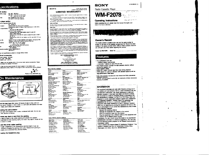 Page n°1 - Manuel utilisateur Sony Walkman WM-F2078