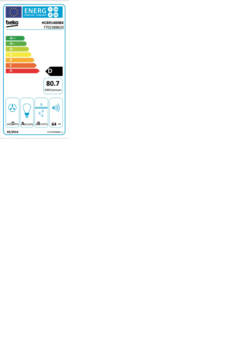 Page 1 de la notice Label énergétique Beko HCB91400BX