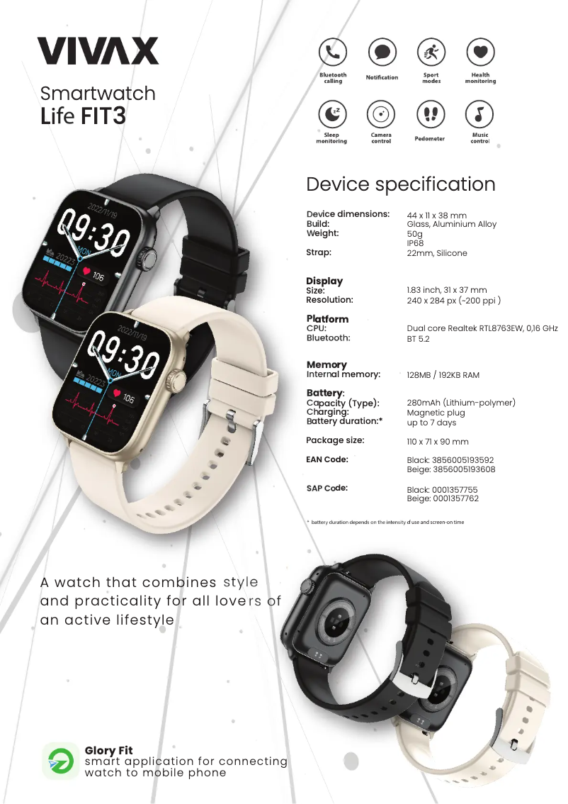 Page n°1 - Manuel utilisateur Vivax Life FIT3