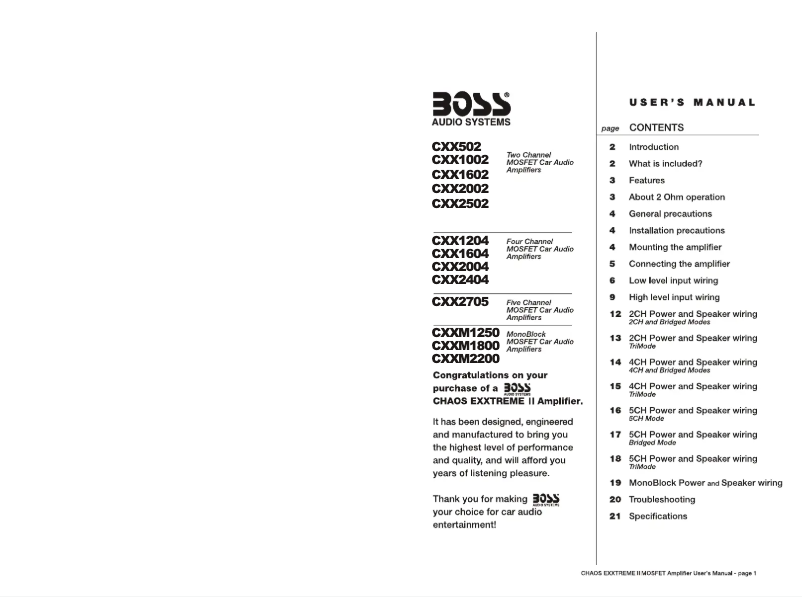 Page 1 de la notice Manuel utilisateur Boss CXX1204