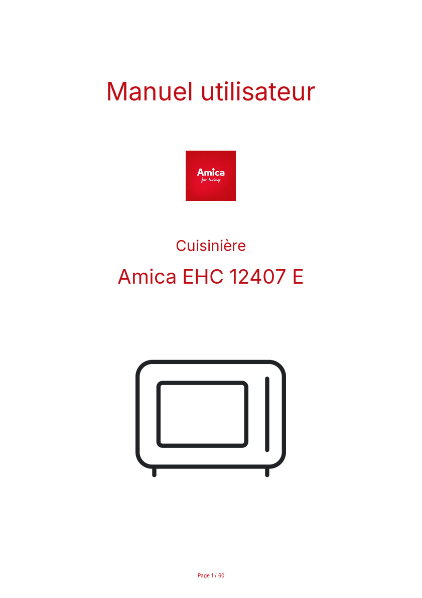 Page n°1 - Manuel utilisateur Amica EHC 12407 E