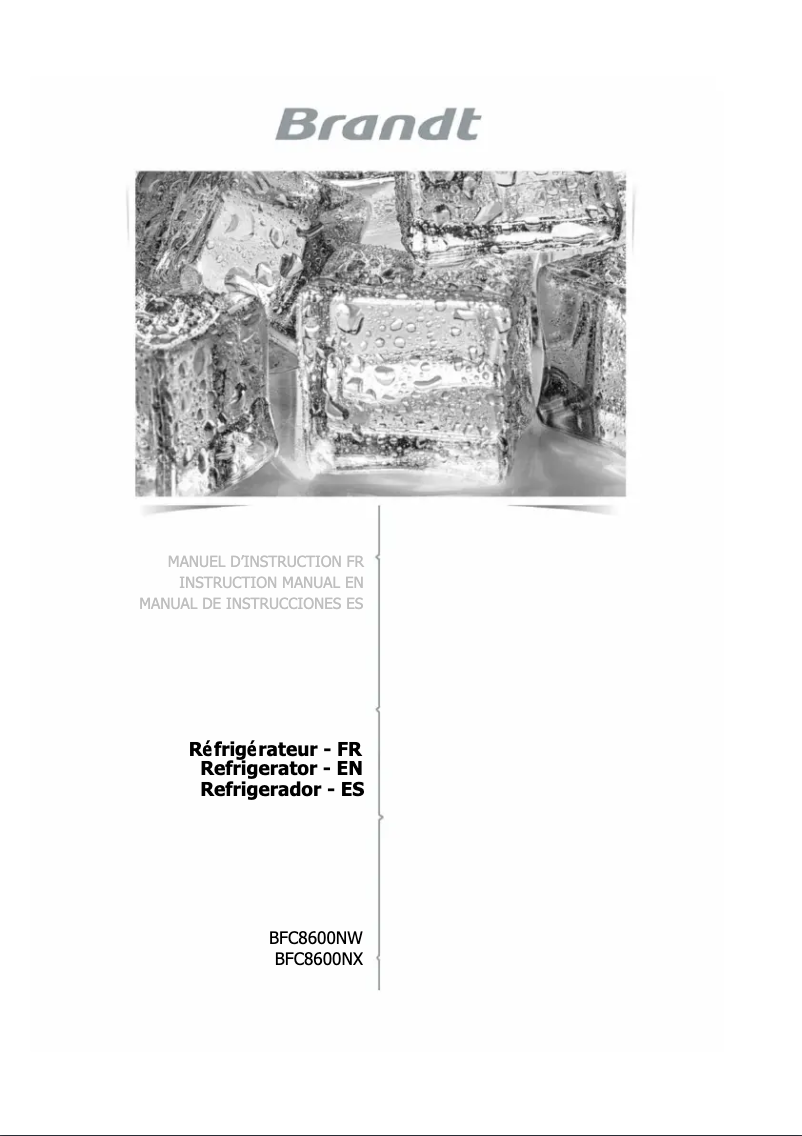 Page 1 de la notice Manuel utilisateur Brandt BFC8600NW