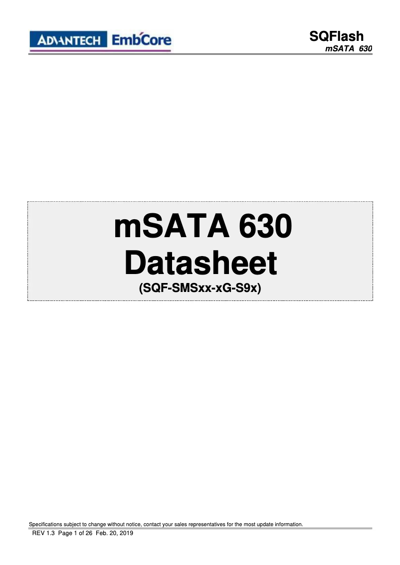 Page 1 de la notice Manuel utilisateur Advantech SQF-SMS 630