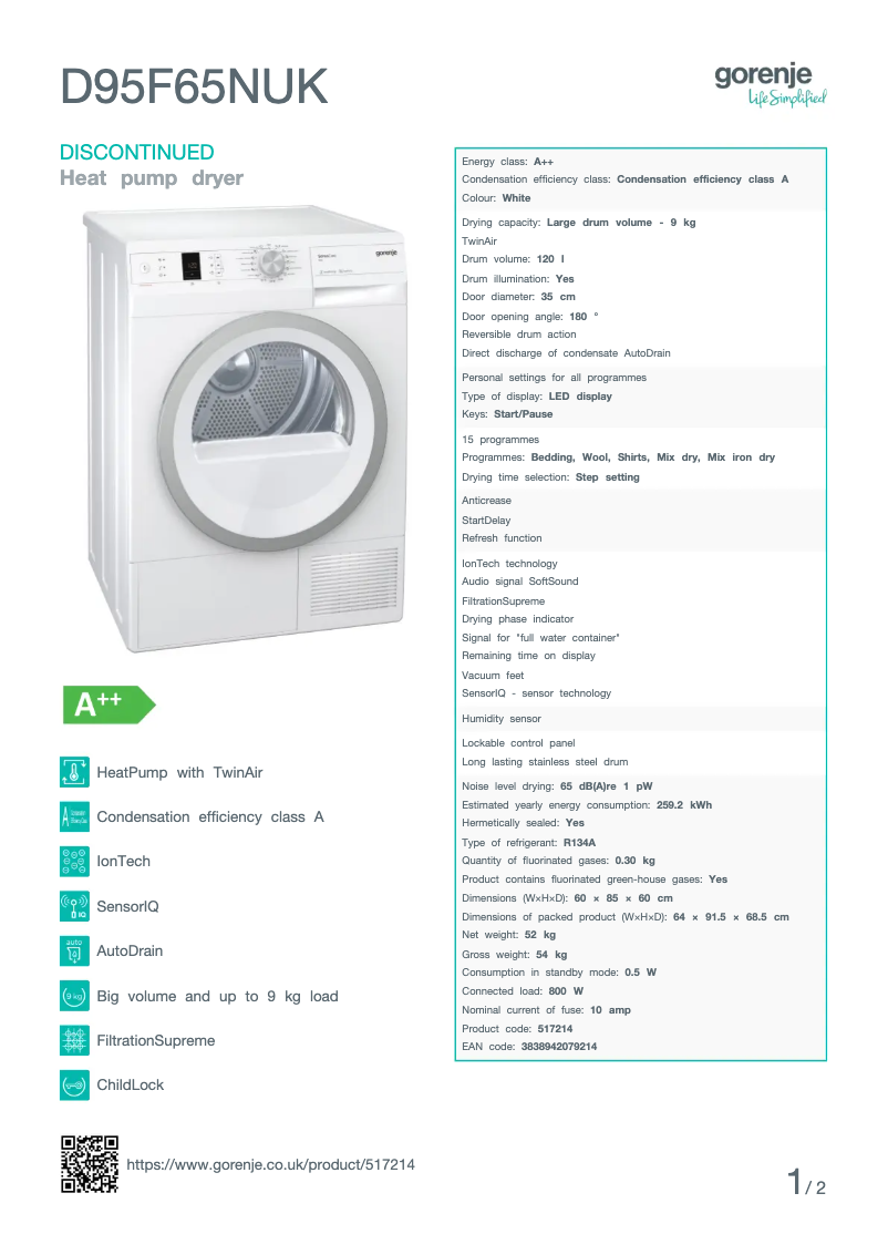 Image de la première page du manuel de l'appareil D95F65NUK