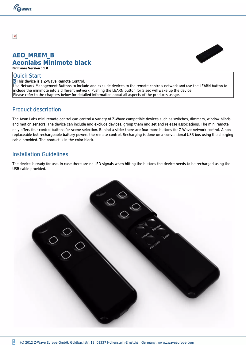 Image de la première page du manuel de l'appareil Minimote black