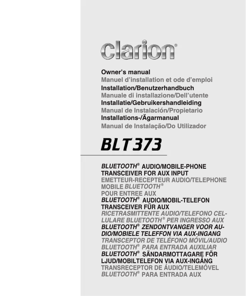 Page n°1 - Manuel utilisateur Clarion BLT373
