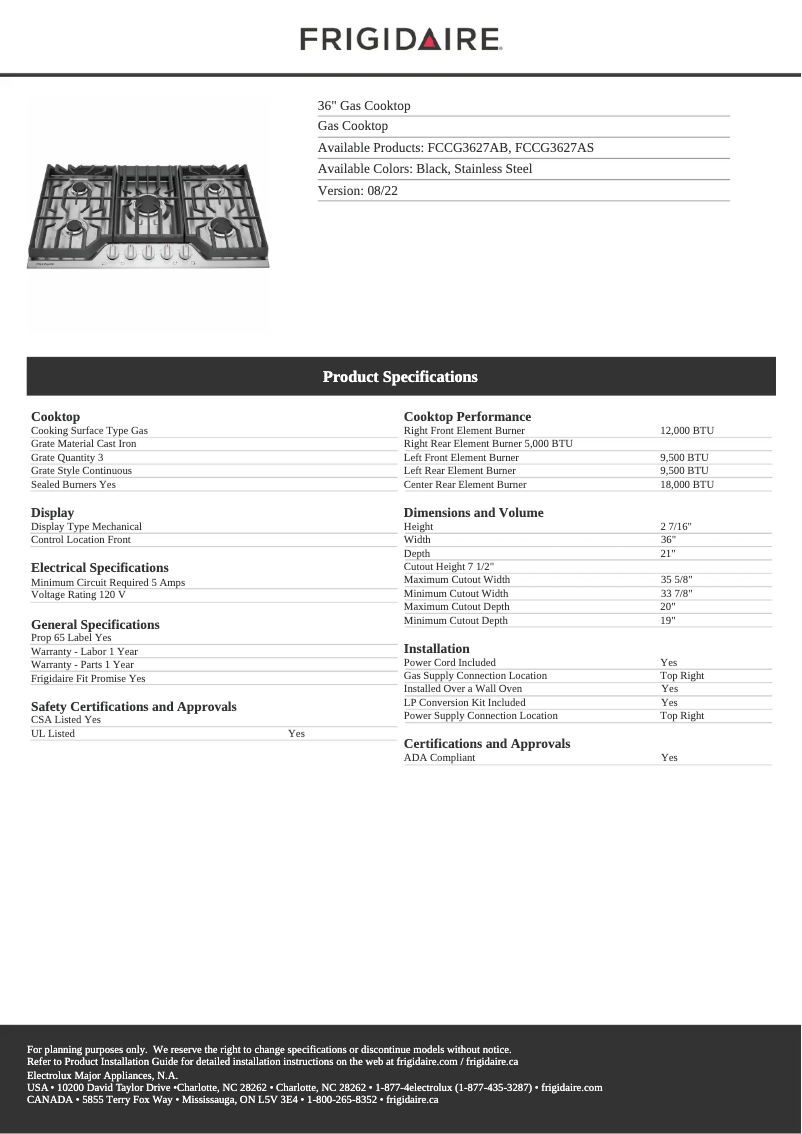 Image de la première page du manuel de l'appareil FCCG3627AS