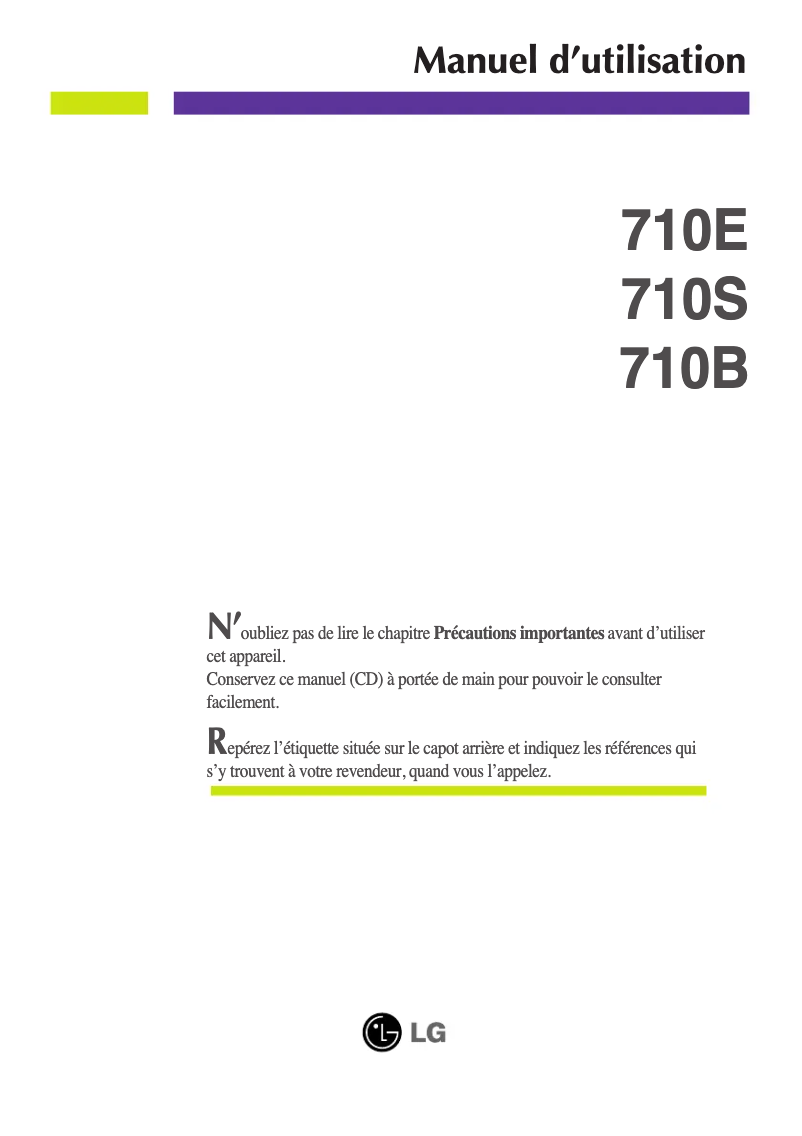 Page 1 de la notice Manuel utilisateur LG 710SK