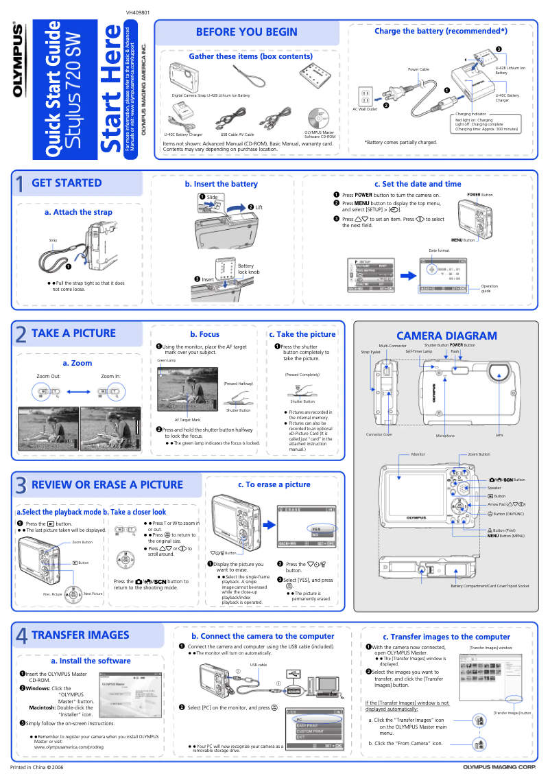 Page 1 de la notice Guide de démarrage rapide Olympus Stylus 720 SW