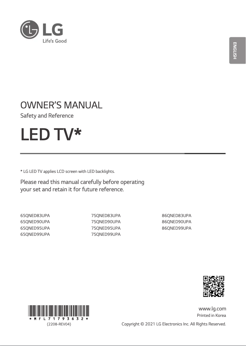 Page 1 de la notice Manuel utilisateur LG 75QNED99UPA