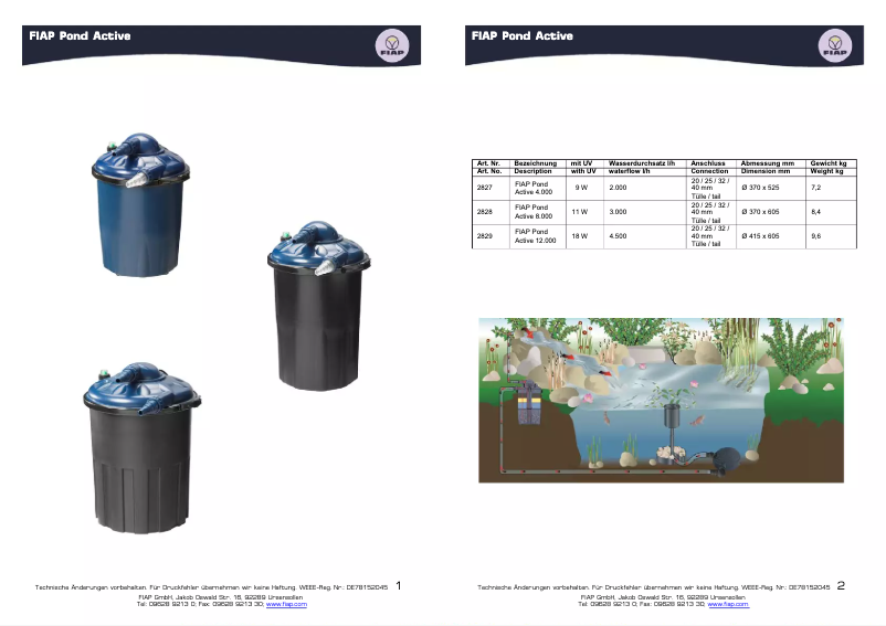 Page 1 de la notice Manuel utilisateur Fiap Pond Active 4.000