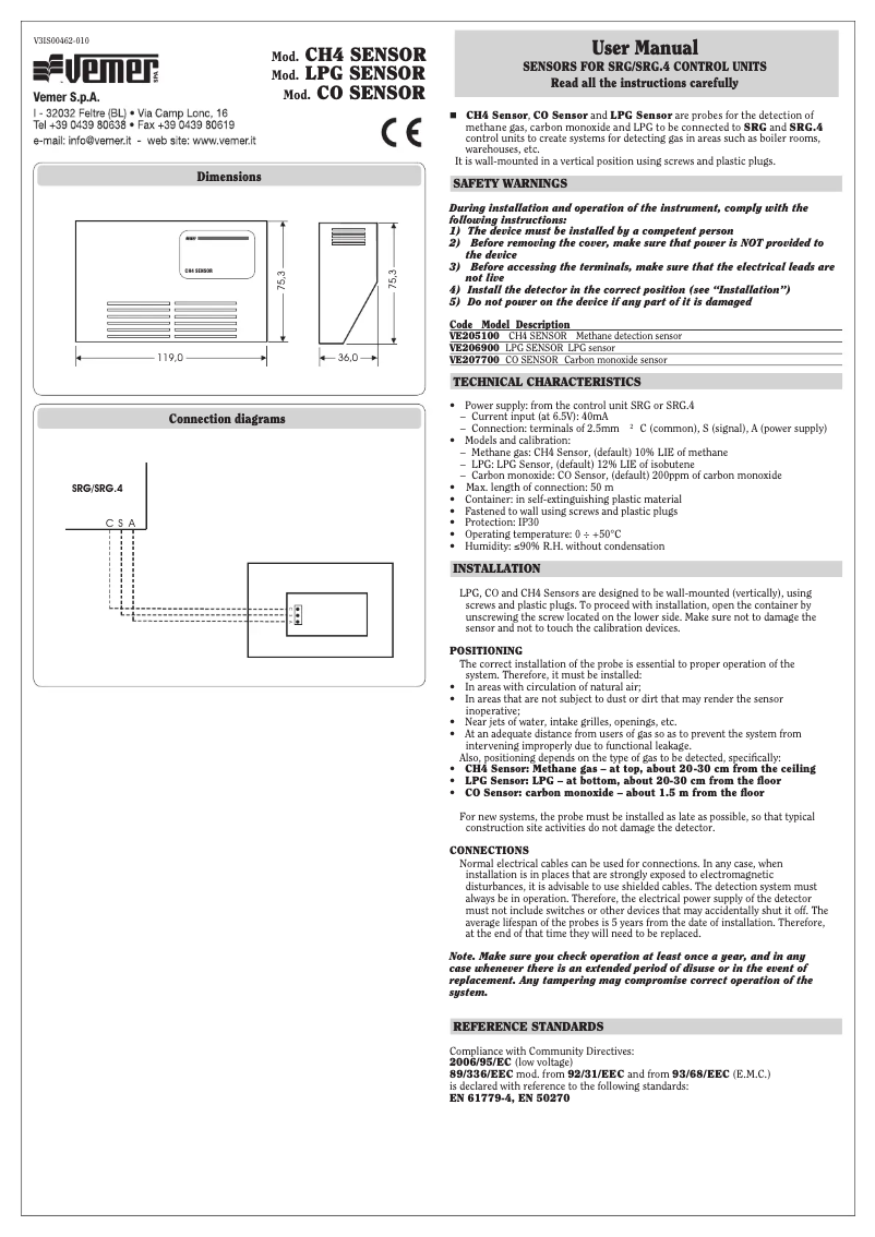 Image de la première page du manuel de l'appareil CO Sensor