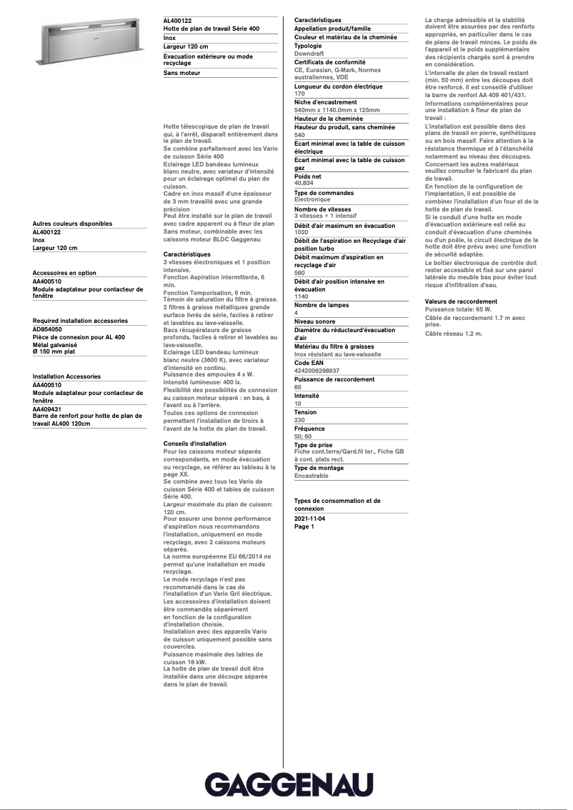 Image de la première page du manuel de l'appareil AL400122