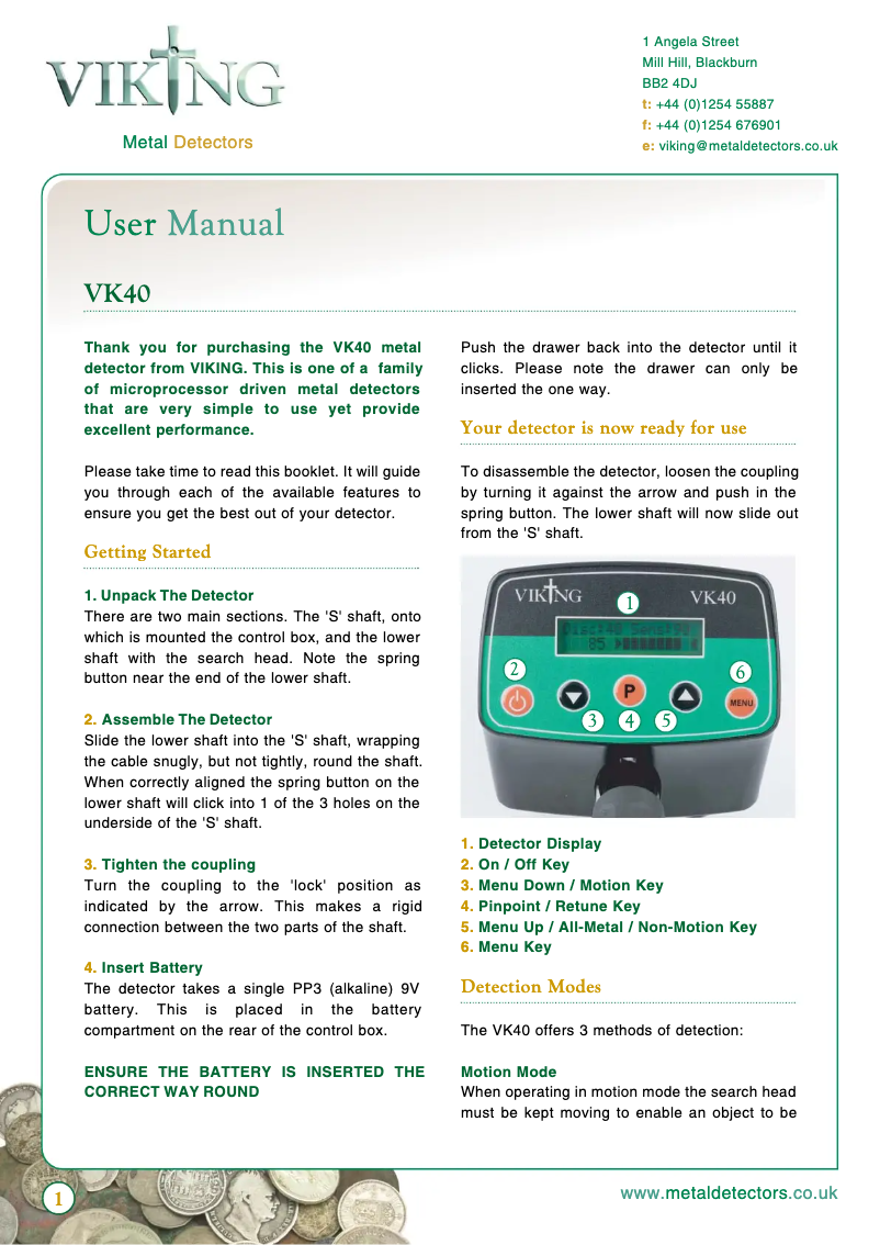 Page 1 de la notice Manuel utilisateur Viking VK40
