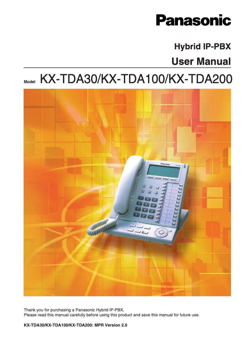 Page n°1 - Manuel utilisateur Panasonic KX-TDA100