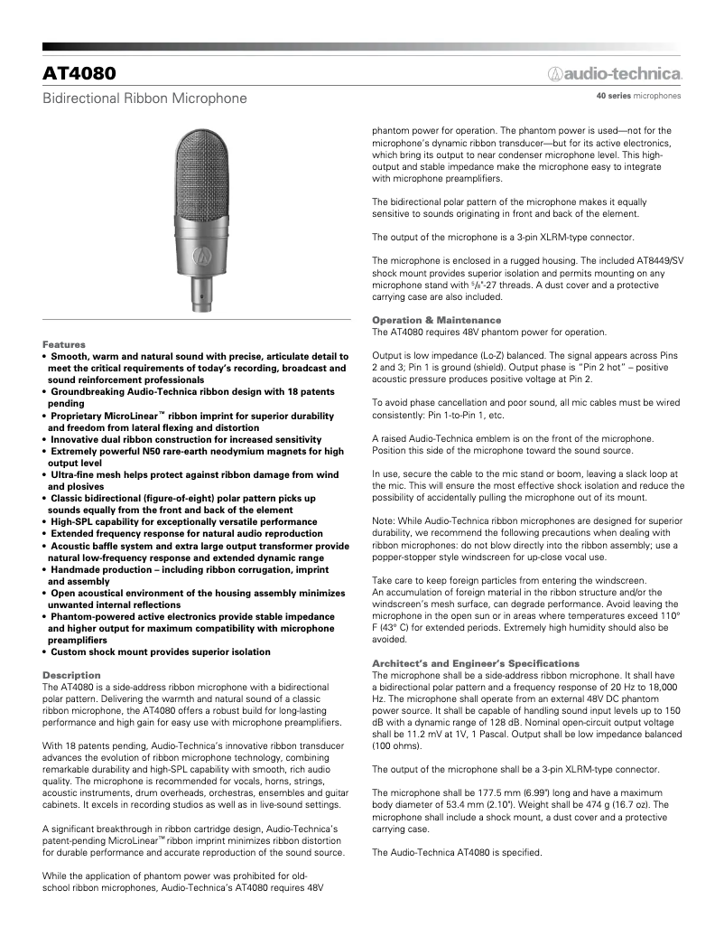 Page n°1 - Guide de démarrage rapide Audio-Technica AT4080