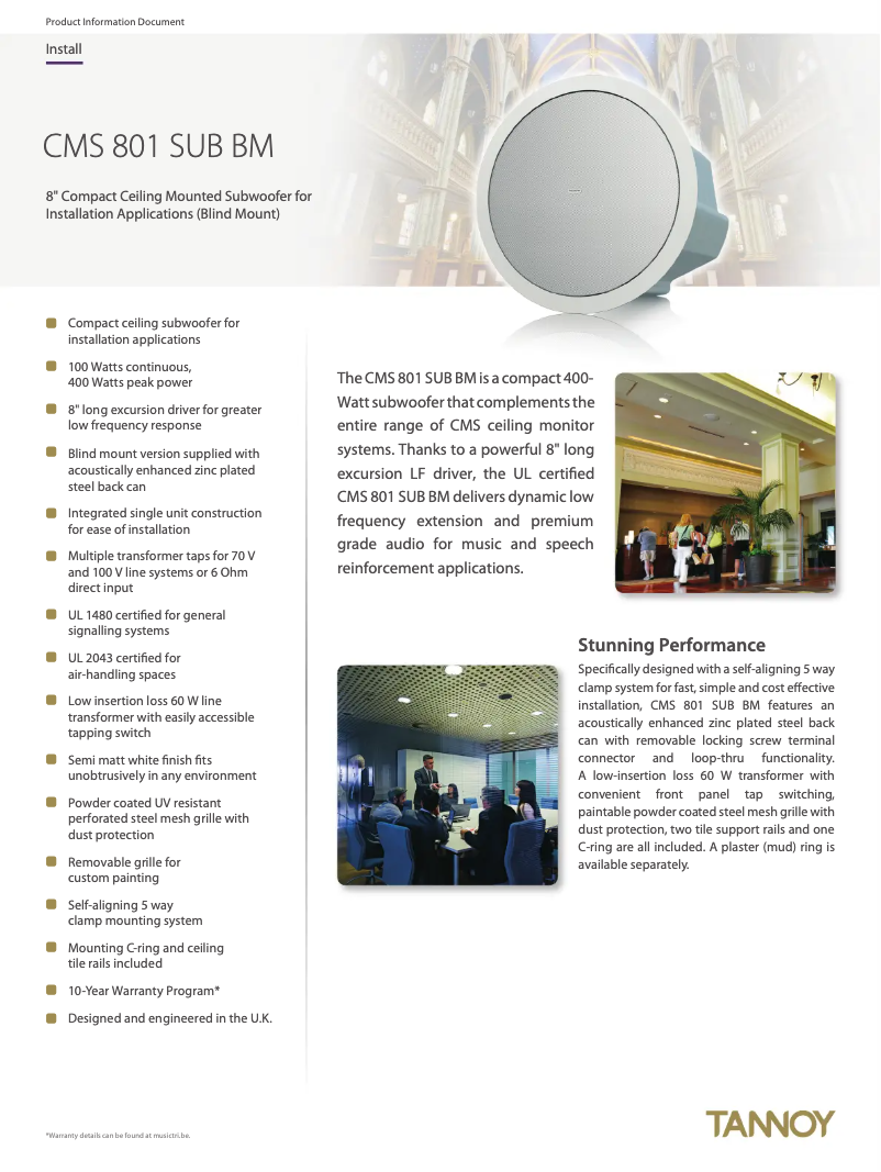 Page 1 de la notice Fiche technique Tannoy CMS 801 SUB BM