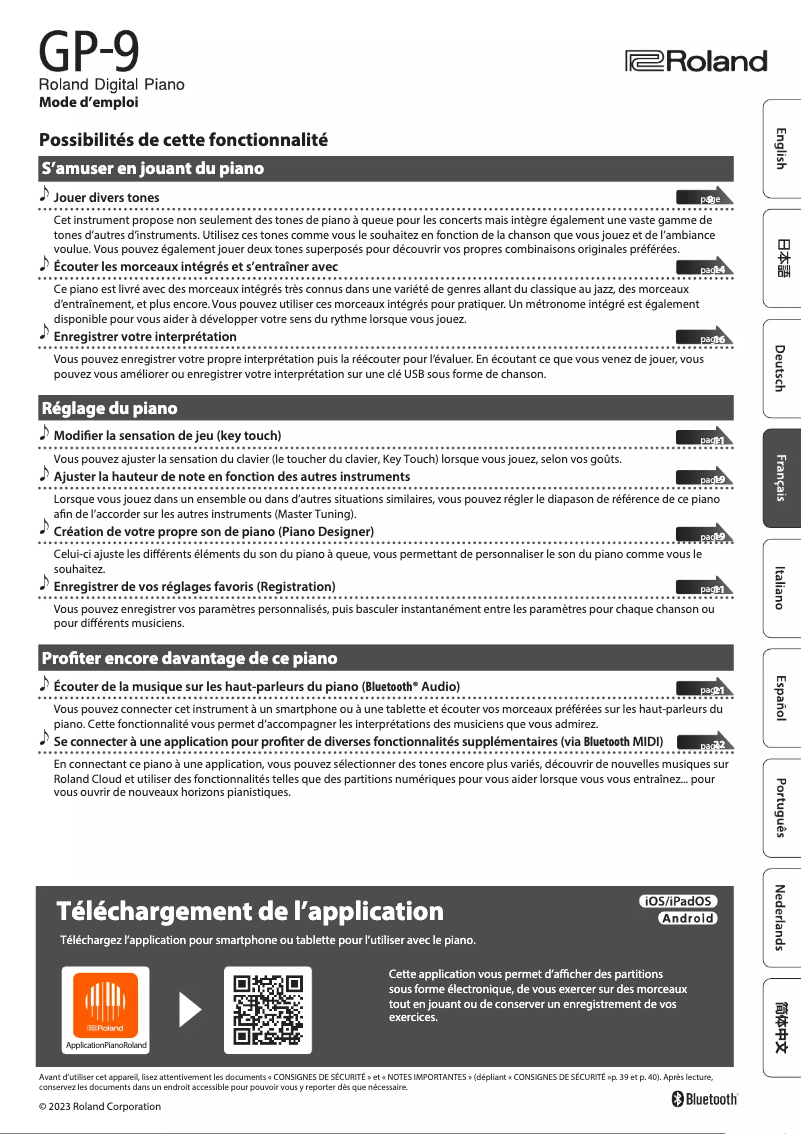 Page 1 de la notice Manuel utilisateur Roland GP-9