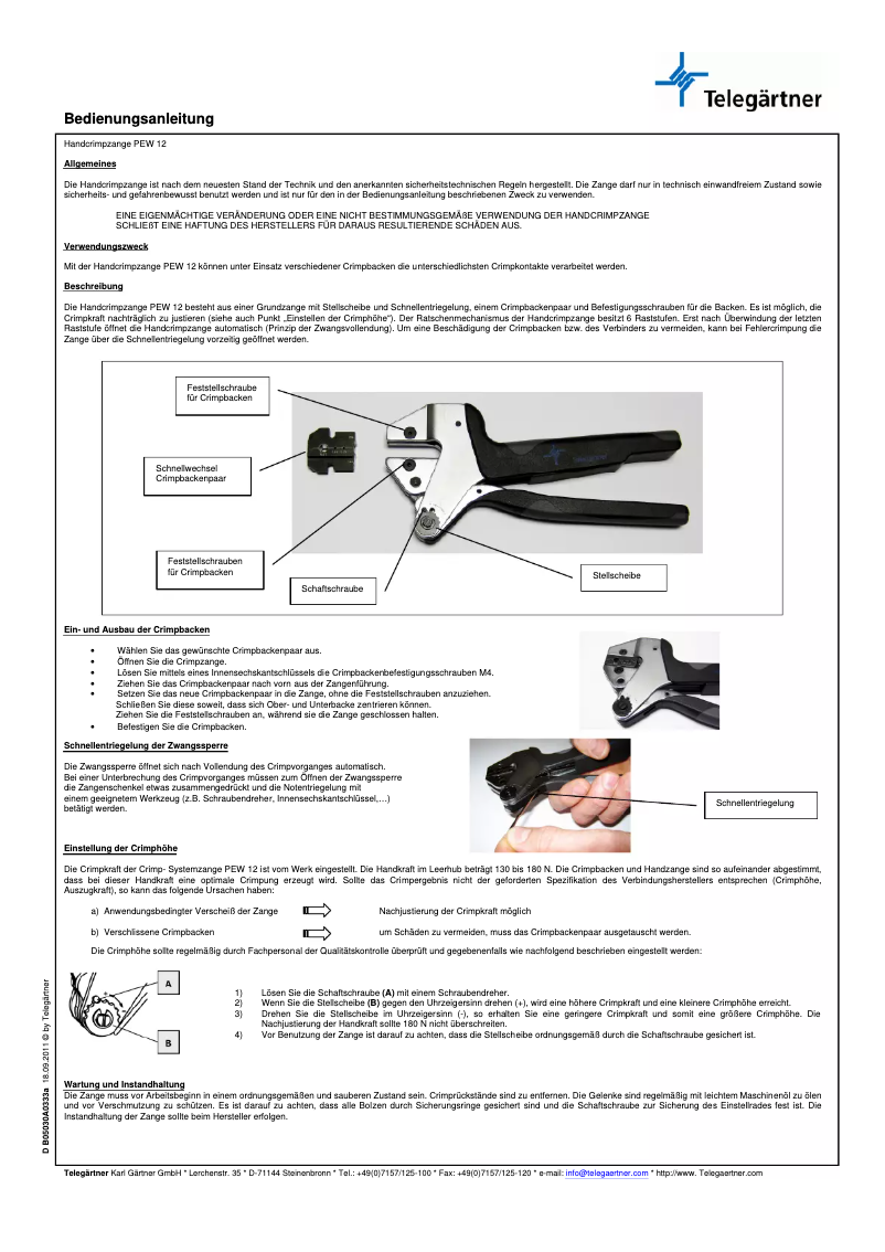 Page n°1 - Manuel utilisateur Telegärtner N00000A0017