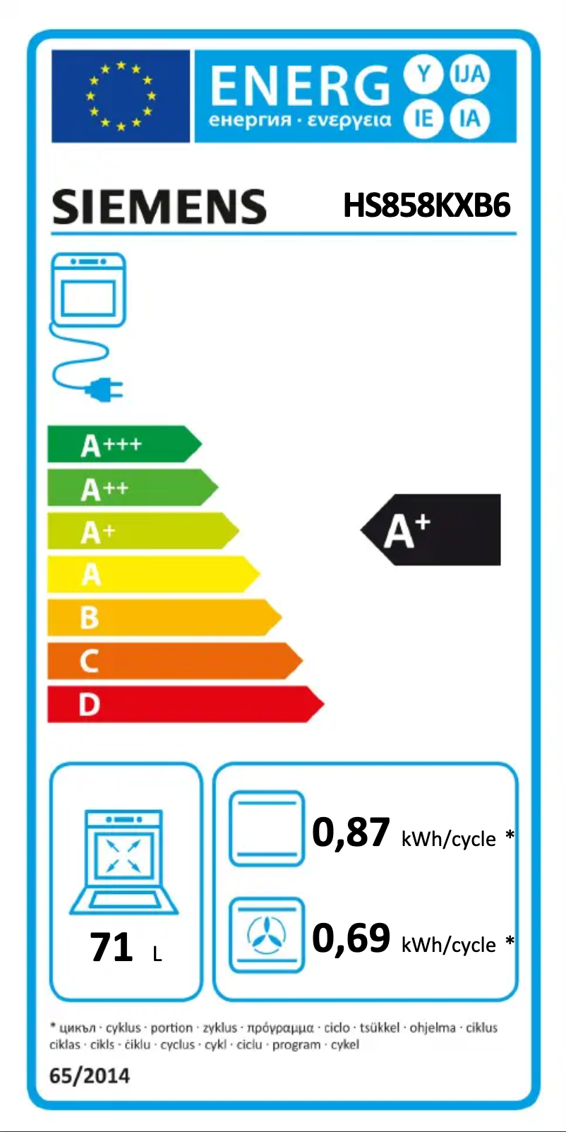Page n°1 - Label énergétique Siemens HS858KXB6