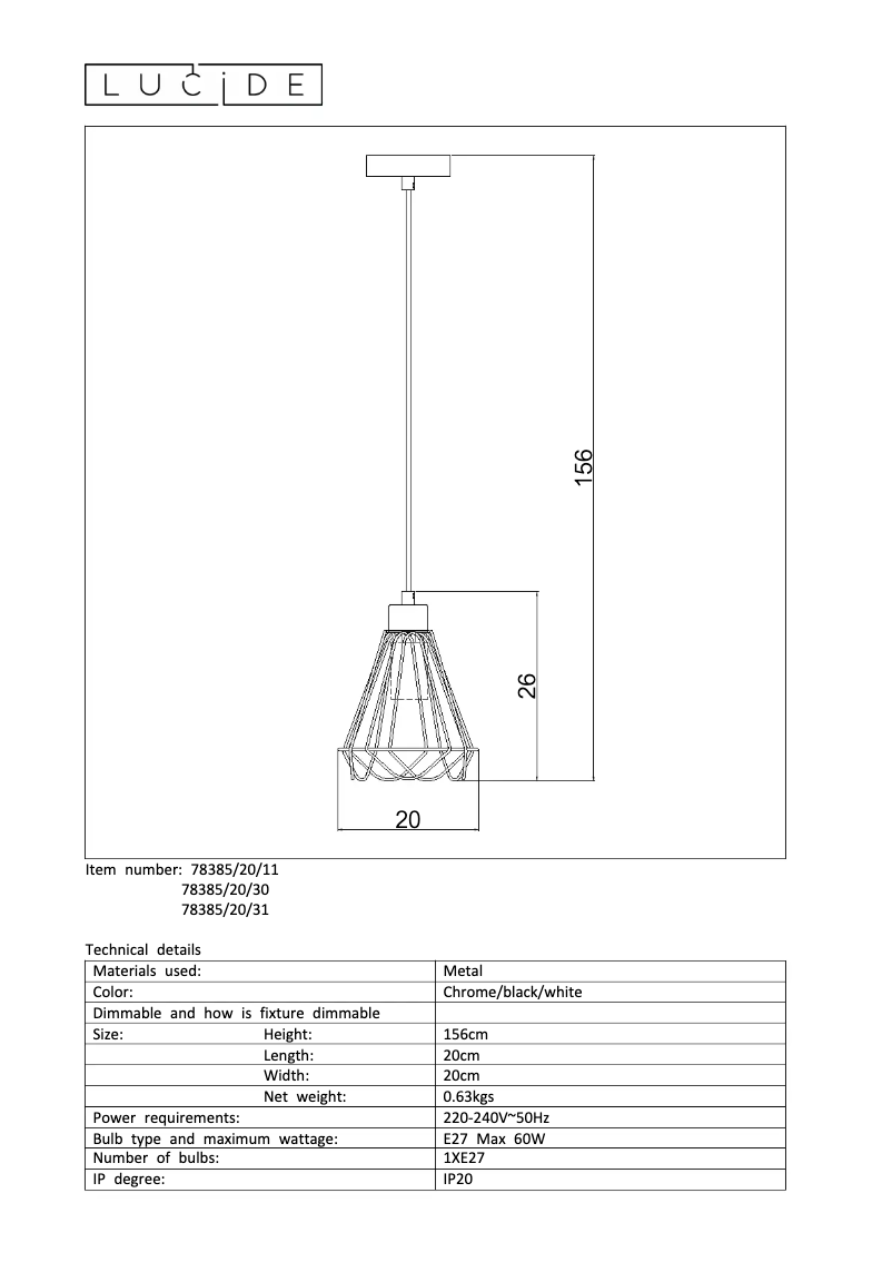 Page 1 de la notice Manuel utilisateur Lucide Kyara 78385/20/30