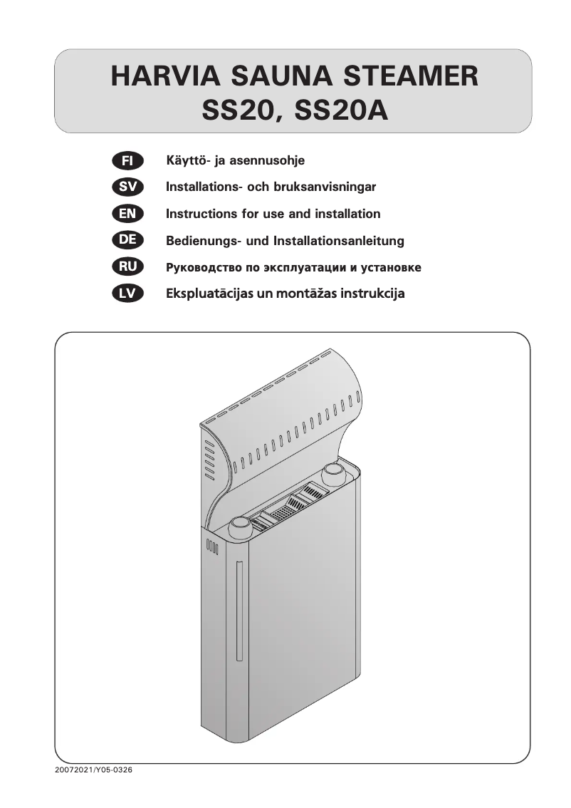 Page 1 de la notice Manuel utilisateur Harvia SS20