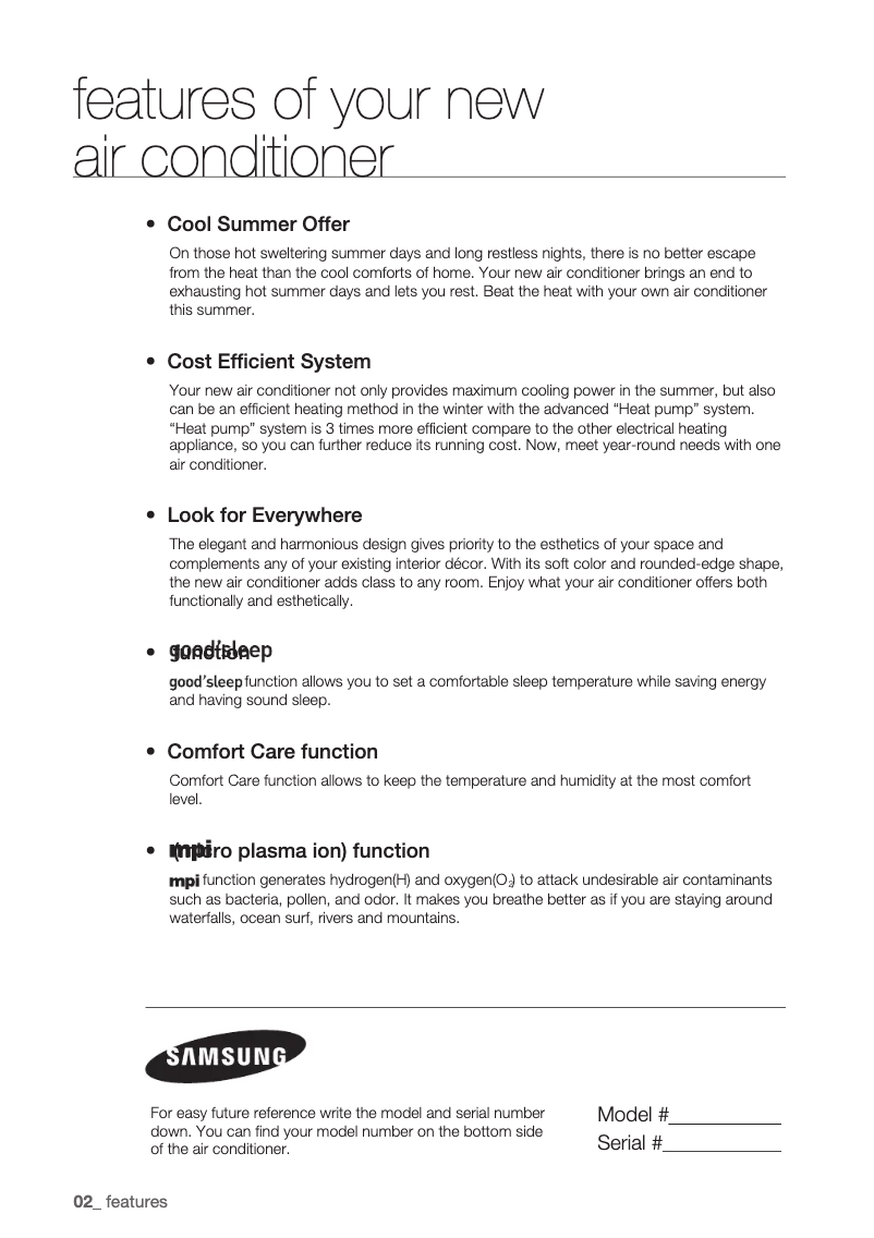 Page 1 de la notice Manuel utilisateur Samsung AQV09EWCX