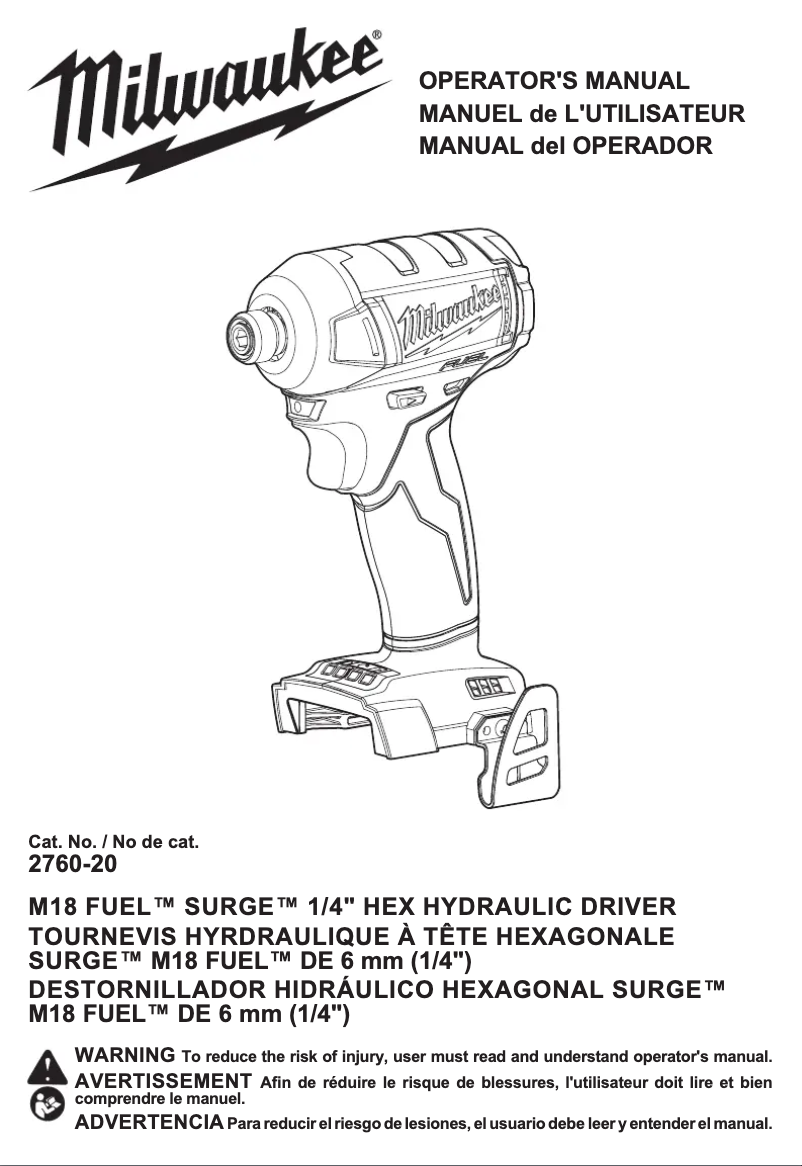 Page 1 de la notice Manuel utilisateur Milwaukee M18 Fuel Surge 2760-22CT