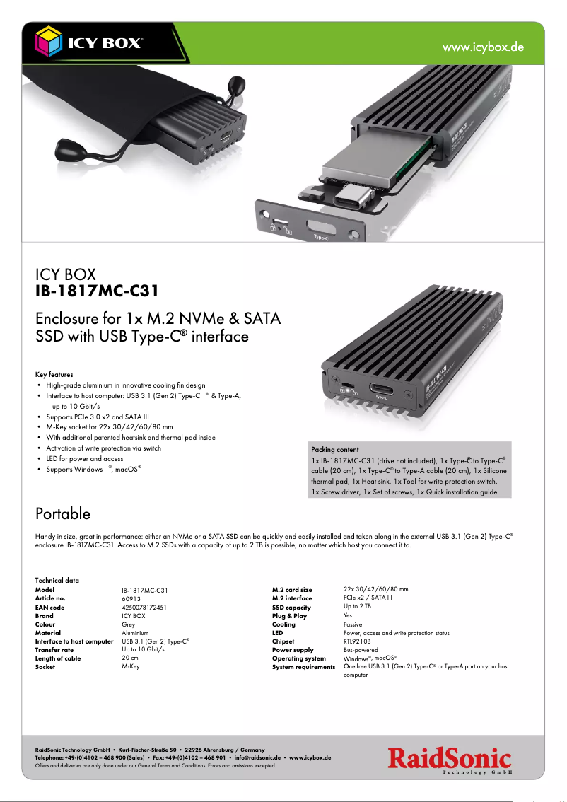 Página 1 del manual Ficha técnica Icy Box IB-1817MC-C31